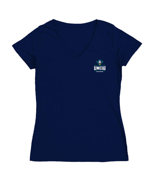 UNC Wilmington Seahawks UNCW Hand Sketched Vive La Fete Impressions Artwork Navy Women Cotton Short Sleeve V-Neck Tshirt
