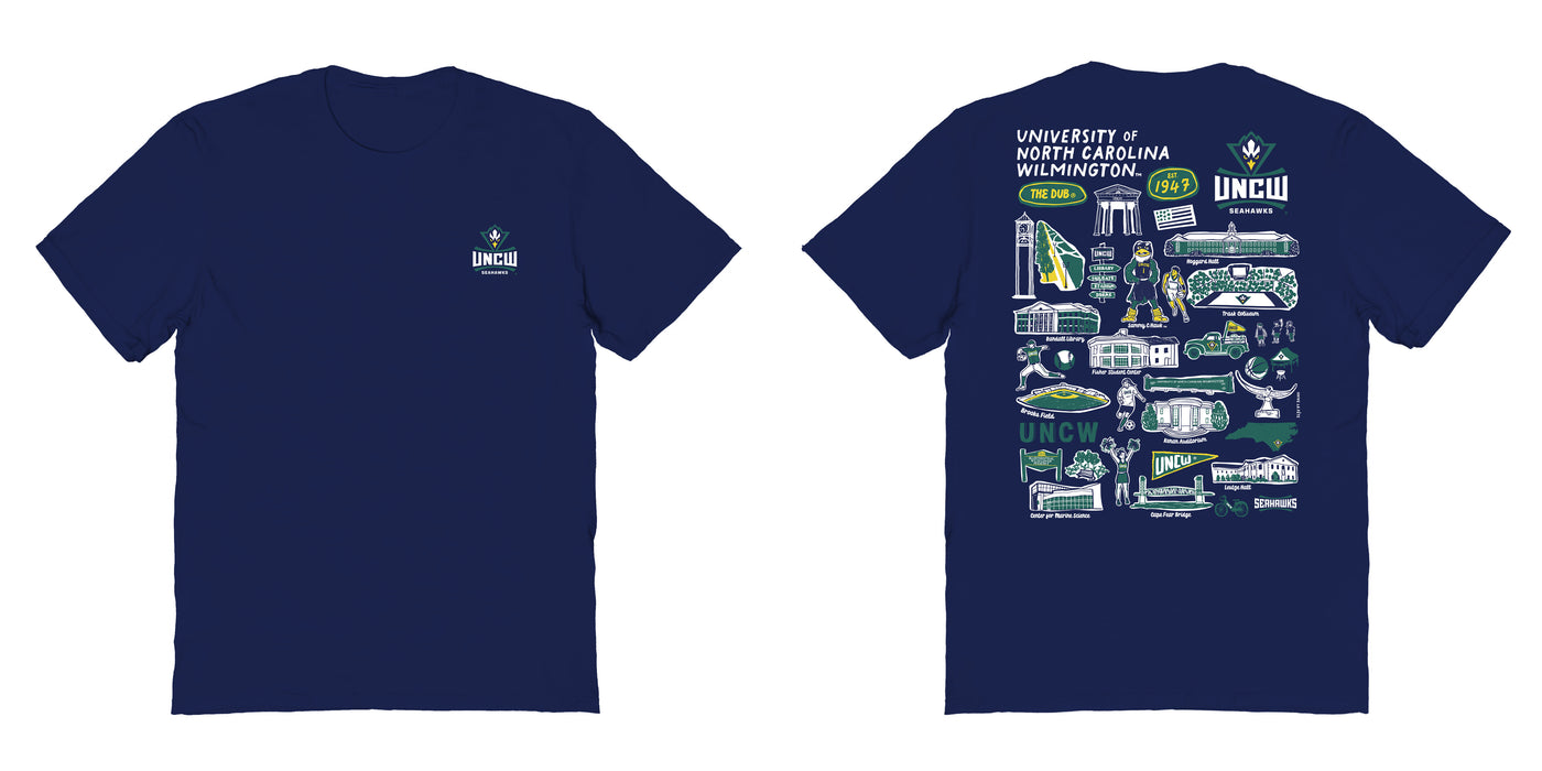 UNC Wilmington Seahawks UNCW Vive La Fete Impressions Artwork Navy Womens Cotton Tshirt - Vive La Fête - Online Apparel Store