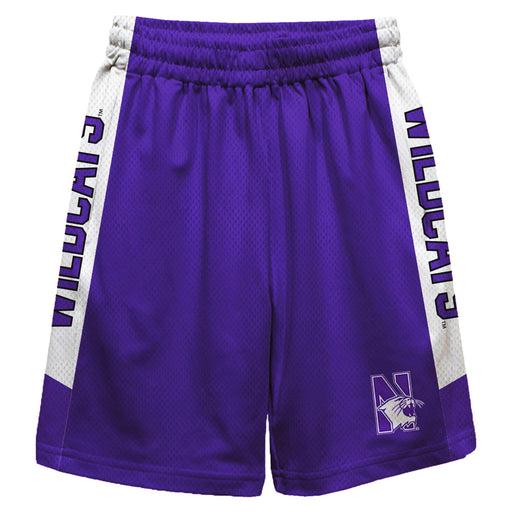 Northwestern Wildcats Vive La Fete Game Day Purple Stripes Boys Solid Black Athletic Mesh Short