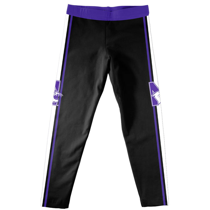 Northwestern University Wildcats Vive La Fete Girls Game Day Black with Purple Stripes Leggings Tights