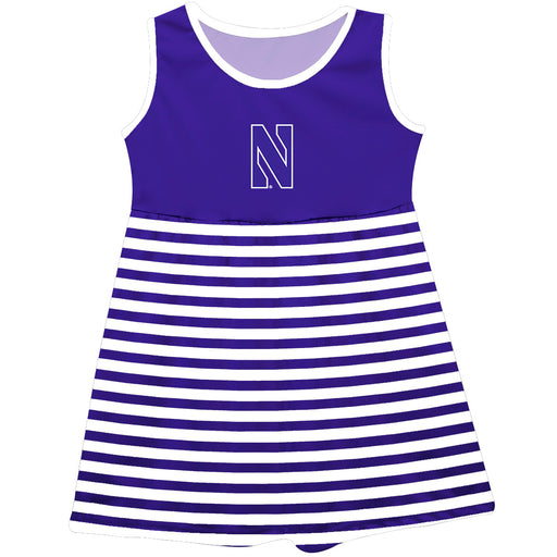 Northwestern Wildcats Vive La Fete Girls Game Day Sleeveless Tank Dress Solid Purple Logo Stripes on Skirt