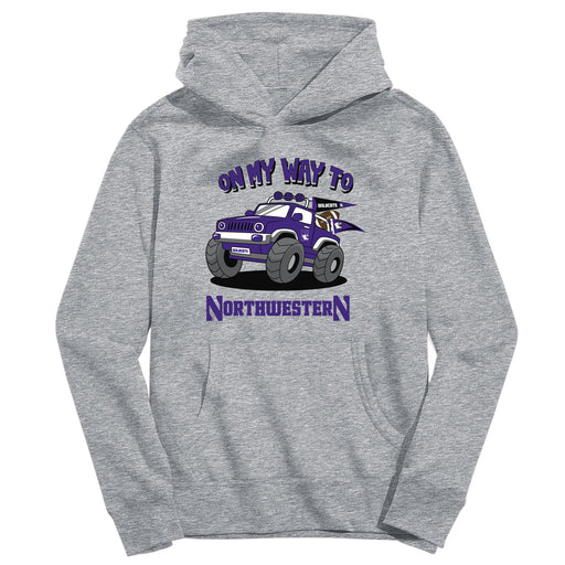 Northwestern Wildcats On My Way Monster Truck Heather Grey Cotton Youth Hoodie