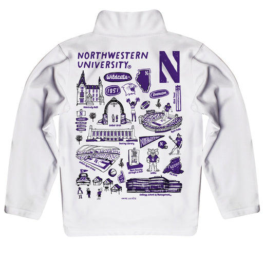 Northwestern Wildcats Hand Sketched Vive La Fete Impressions Artwork White Boys Quarter Zip Pullover V1 - Vive La Fête - Online Apparel Store