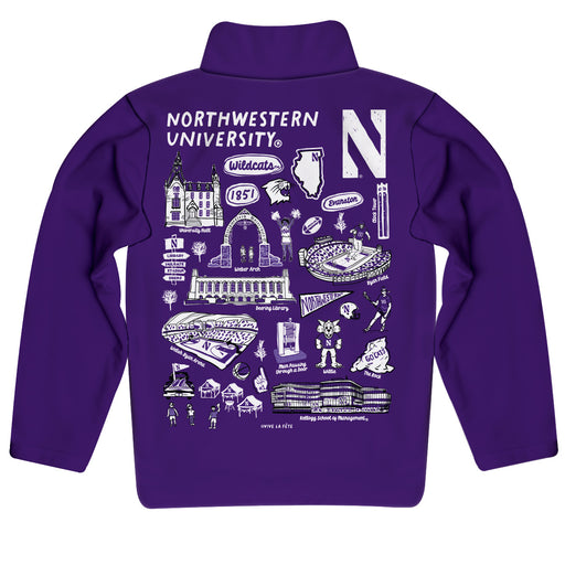 Northwestern University Wildcats Hand Sketched Vive La Fete Impressions Artwork  Purple Boys Quarter Zip Pullover V1 - Vive La Fête - Online Apparel Store