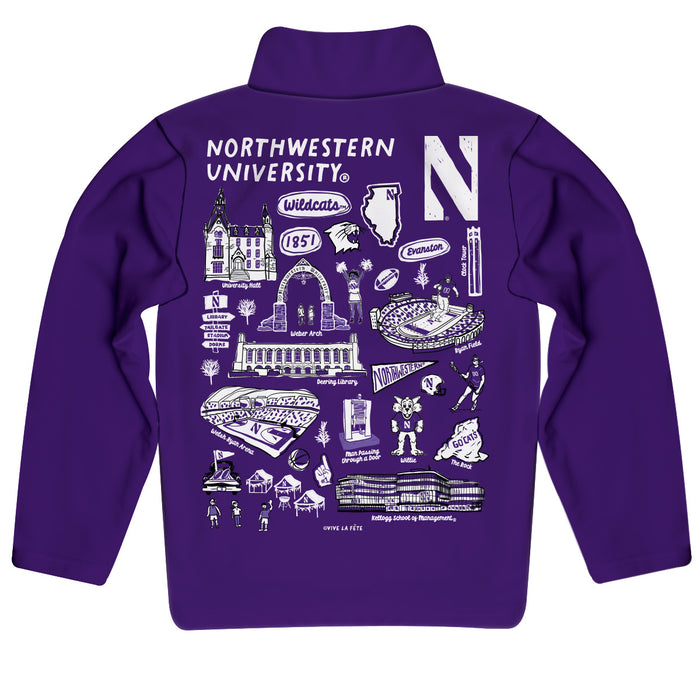 Northwestern University Wildcats Hand Sketched Vive La Fete Impressions Artwork  Purple Boys Quarter Zip Pullover V1 - Vive La Fête - Online Apparel Store