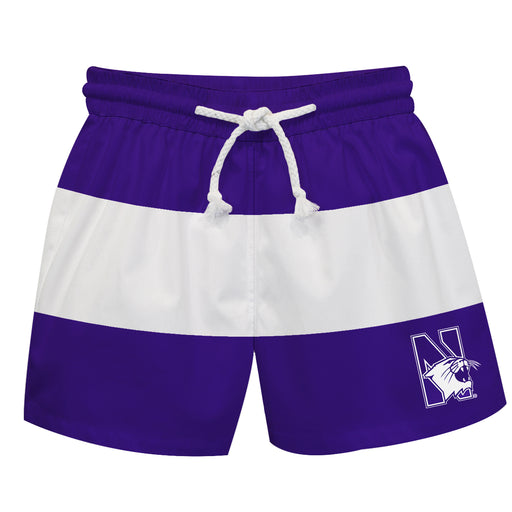 Northwestern University Wildcats Vive La Fete Purple Stripes Swimtrunks V1