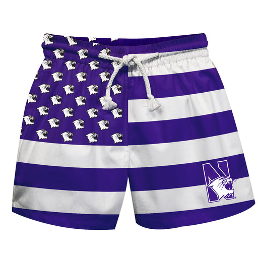 Northwestern University Wildcats Vive La Fete Game Day Purple Flag Swimtrunks V1