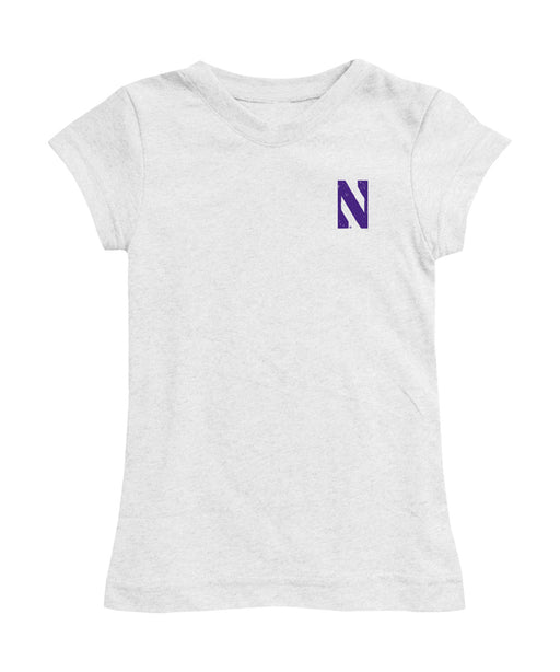 Northwestern Wildcats Hand Sketched Vive La Fete Impressions Artwork White Girls Cotton Short Sleeve Tee