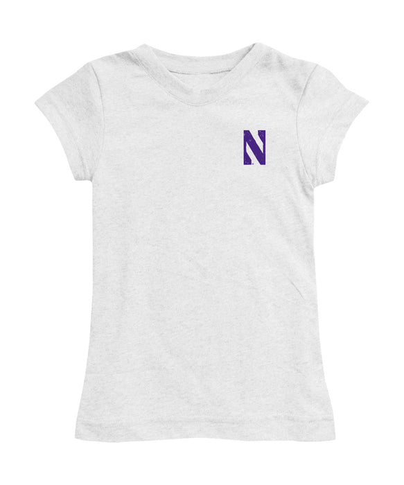Northwestern Wildcats Hand Sketched Vive La Fete Impressions Artwork White Girls Cotton Short Sleeve Tee