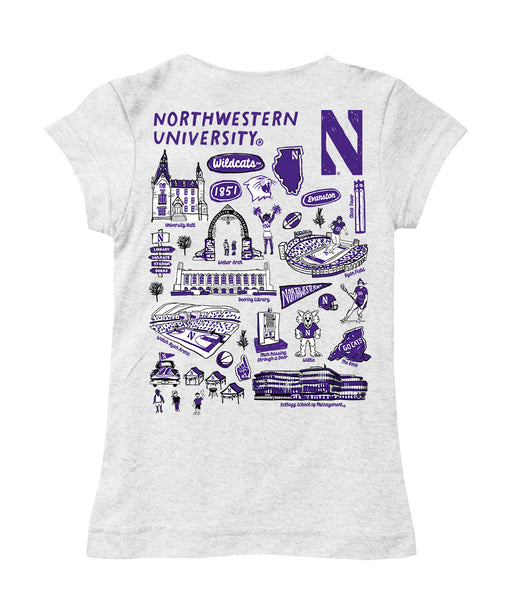 Northwestern Wildcats Hand Sketched Vive La Fete Impressions Artwork White Girls Cotton Short Sleeve Tee - Vive La Fête - Online Apparel Store