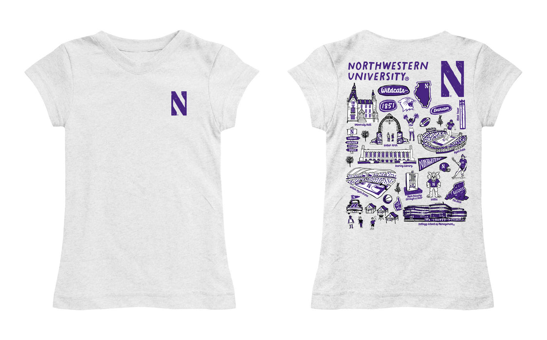 Northwestern Wildcats Hand Sketched Vive La Fete Impressions Artwork White Girls Cotton Short Sleeve Tee - Vive La Fête - Online Apparel Store