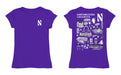 Northwestern Wildcats Hand Sketched Vive La Fete Impressions Artwork Purple Girls Cotton Short Sleeve Tee - Vive La Fête - Online Apparel Store