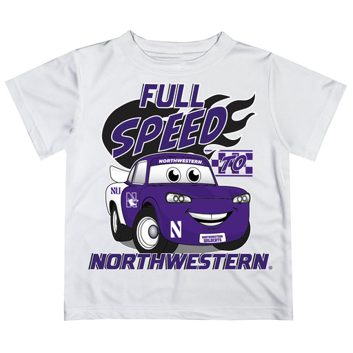 Northwestern Wildcats Vive La Fete Toy Racing Car Boys Game Day White Short Sleeve Tee