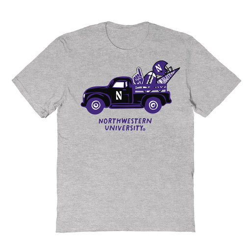 Northwestern Wildcats Hand Sketched Vive La Fete Impressions Truck Kids Grey Cotton T-shirt