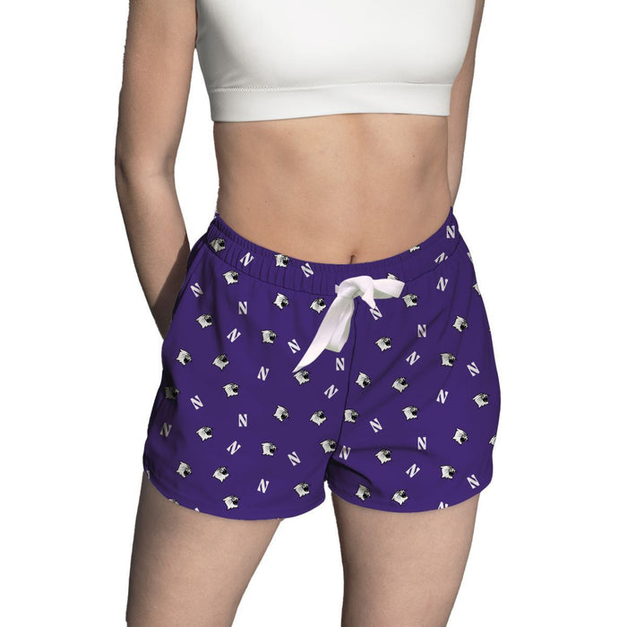 Northwestern Wildcats Vive La Fete Game Day All Over Logo Women Purple Lounge Shorts
