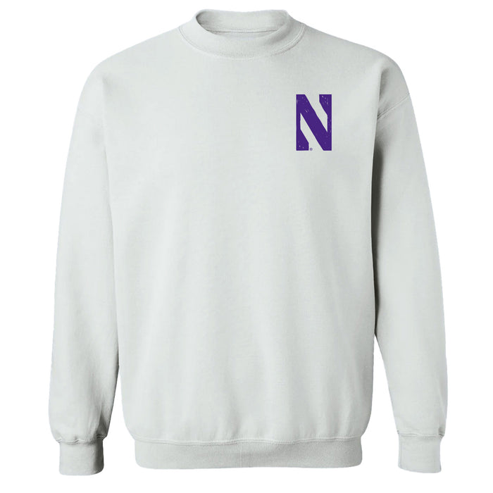Northwestern Wildcats Hand Sketched Vive La Fete Impressions Artwork White Crew Neck Sweatshirt for Women