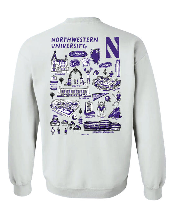 Northwestern Wildcats Hand Sketched Artwork Purple Crewneck Sweatshirt for Women - Vive La Fête - Online Apparel Store