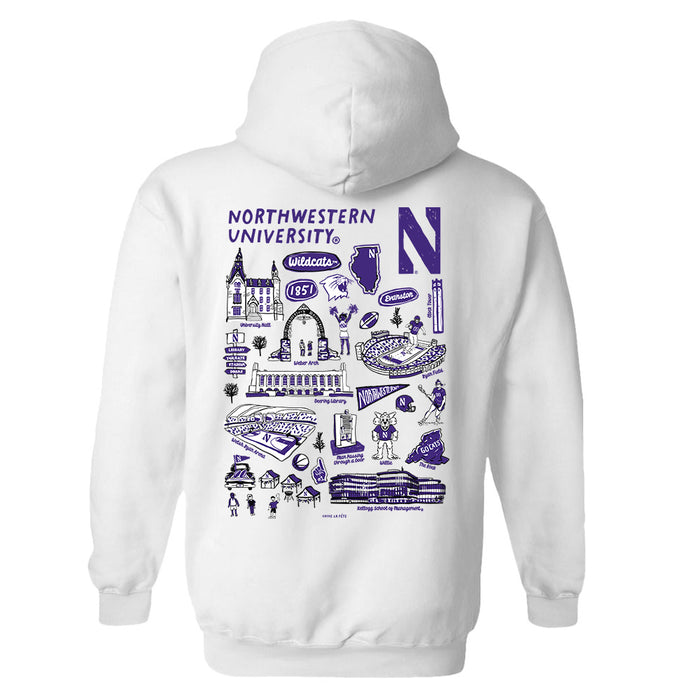 Northwestern Wildcats Hand Sketched Artwork Cotton Fleece Women Hoodie - Vive La Fête - Online Apparel Store