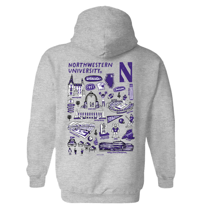 Northwestern Wildcats Hand Sketched Artwork Cotton Fleece Women Hoodie - Vive La Fête - Online Apparel Store