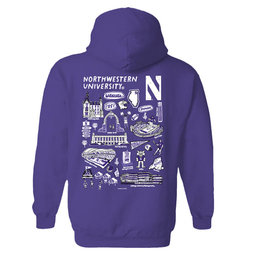 Northwestern Wildcats Hand Sketched Artwork Cotton Fleece Women Hoodie - Vive La Fête - Online Apparel Store