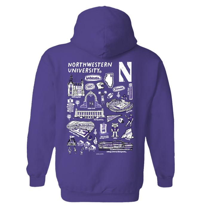 Northwestern Wildcats Hand Sketched Artwork Cotton Fleece Women Hoodie - Vive La Fête - Online Apparel Store