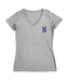 Northwestern Wildcats Hand Sketched Vive La Fete Impressions Artwork Grey Women Cotton Short Sleeve V-Neck Tshirt