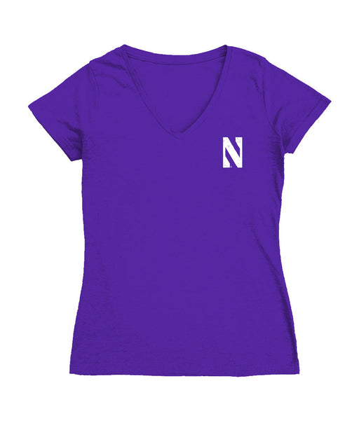 Northwestern Wildcats Hand Sketched Vive La Fete Impressions Artwork Purple Women Cotton Short Sleeve V-Neck Tshirt