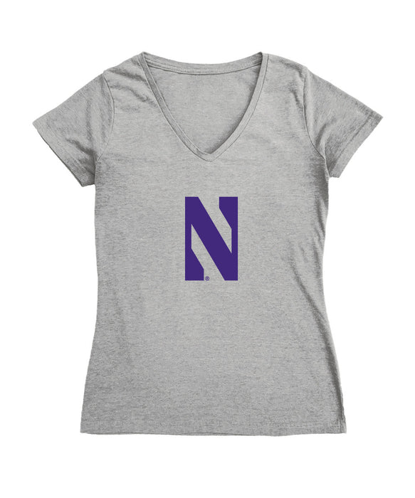 Northwestern Wildcats Women's V-neck Fitted Cotton T-Shirt Grey