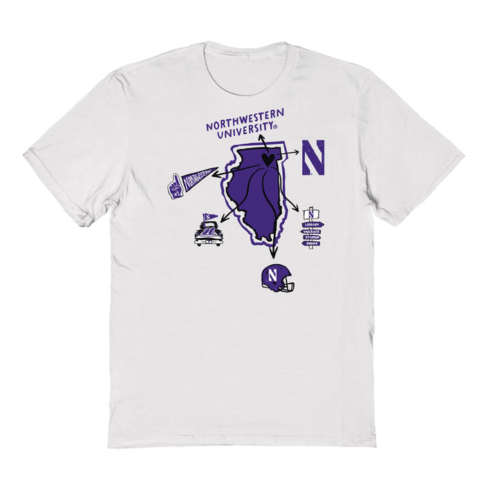 Northwestern Wildcats Hand Sketched Vive La Fete Impressions Icones White T-shirt for Women