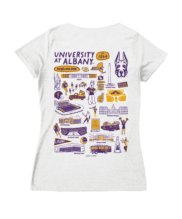 UALBANY Great DanesHand Sketched Vive La Fete Impressions Artwork Purple Women Cotton Short Sleeve V-Neck Tshirt
