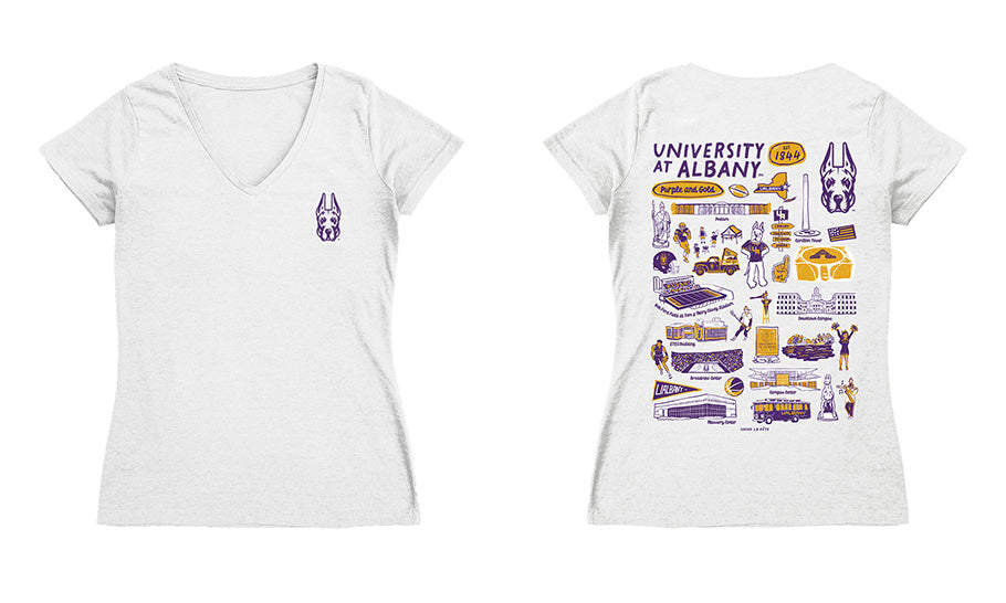 UALBANY Great DanesHand Sketched Vive La Fete Impressions Artwork Purple Women Cotton Short Sleeve V-Neck Tshirt