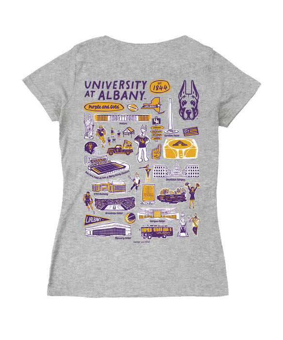 UALBANY Great DanesHand Sketched Vive La Fete Impressions Artwork Purple Women Cotton Short Sleeve V-Neck Tshirt