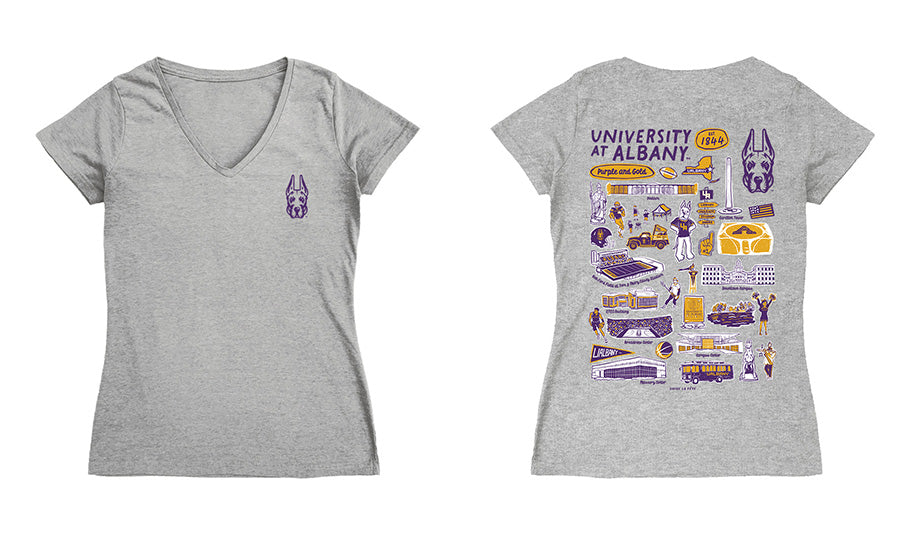 UALBANY Great DanesHand Sketched Vive La Fete Impressions Artwork Purple Women Cotton Short Sleeve V-Neck Tshirt