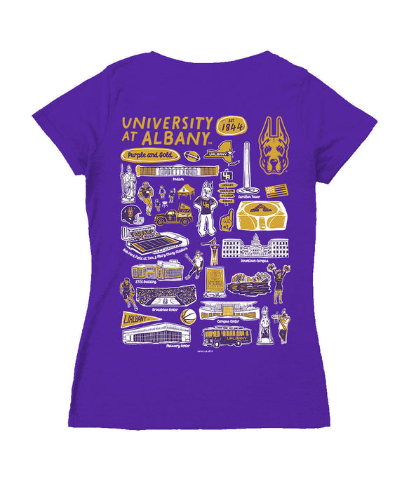 UALBANY Great DanesHand Sketched Vive La Fete Impressions Artwork Purple Women Cotton Short Sleeve V-Neck Tshirt