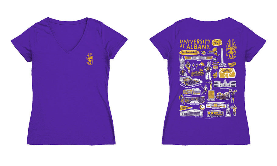 UALBANY Great DanesHand Sketched Vive La Fete Impressions Artwork Purple Women Cotton Short Sleeve V-Neck Tshirt