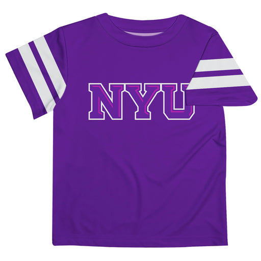 New York Violets Vive La Fete Boys Game Day Purple Short Sleeve Tee with Stripes on Sleeves