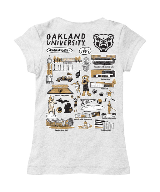 Oakland Golden Grizzlies Hand Sketched Vive La Fete Impressions Artwork White Girls Cotton Short Sleeve Tee - Vive La Fête - Online Apparel Store