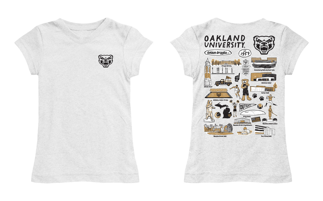 Oakland Golden Grizzlies Hand Sketched Vive La Fete Impressions Artwork White Girls Cotton Short Sleeve Tee - Vive La Fête - Online Apparel Store