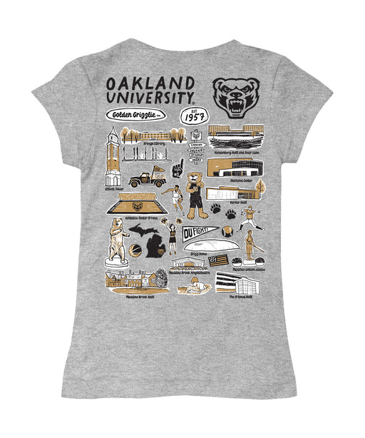 Oakland Golden Grizzlies Hand Sketched Vive La Fete Impressions Artwork Grey Girls Cotton Short Sleeve Tee - Vive La Fête - Online Apparel Store