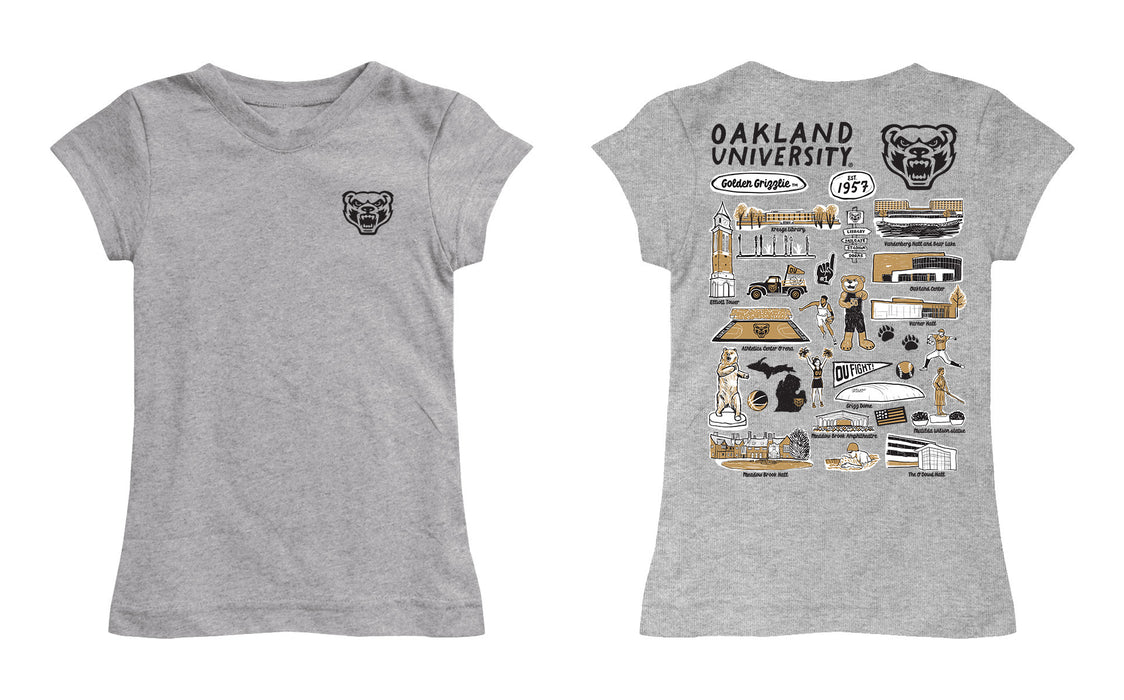 Oakland Golden Grizzlies Hand Sketched Vive La Fete Impressions Artwork Grey Girls Cotton Short Sleeve Tee - Vive La Fête - Online Apparel Store