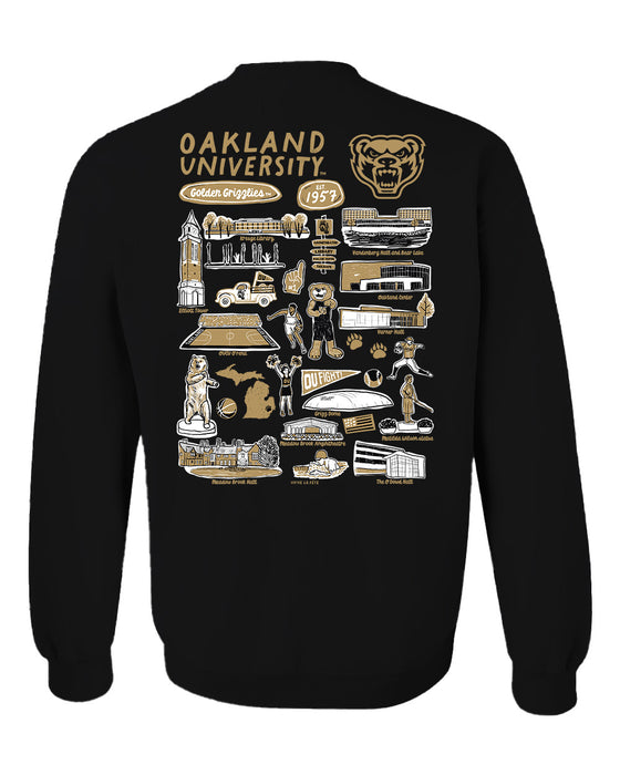 Oakland Golden Grizzlies Hand Sketched Artwork Black Crewneck Sweatshirt for Women - Vive La Fête - Online Apparel Store