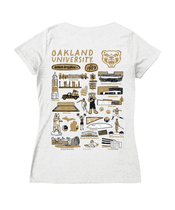 Oakland Golden Grizzlies Hand Sketched Vive La Fete Impressions Artwork Black Women Cotton Short Sleeve V-Neck Tshirt