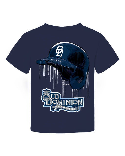Old Dominion Monarchs Original Dripping Baseball Helmet Navy T-Shirt Cotton by Vive La Fete