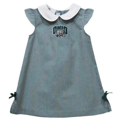 Ohio University Bobcats Embroidered Hunter Green Gingham A Line Dress