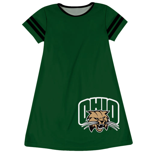 Ohio University Bobcats Vive La Fete Girls Game Day Short Sleeve Green A-Line Dress with large Logo