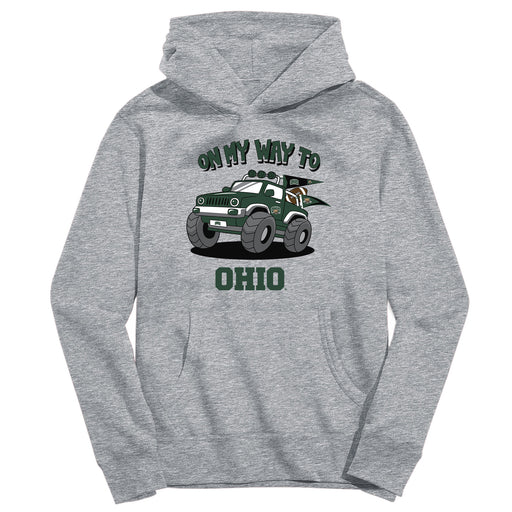 Ohio University Bobcats On My Way Monster Truck Heather Grey Cotton Youth Hoodie