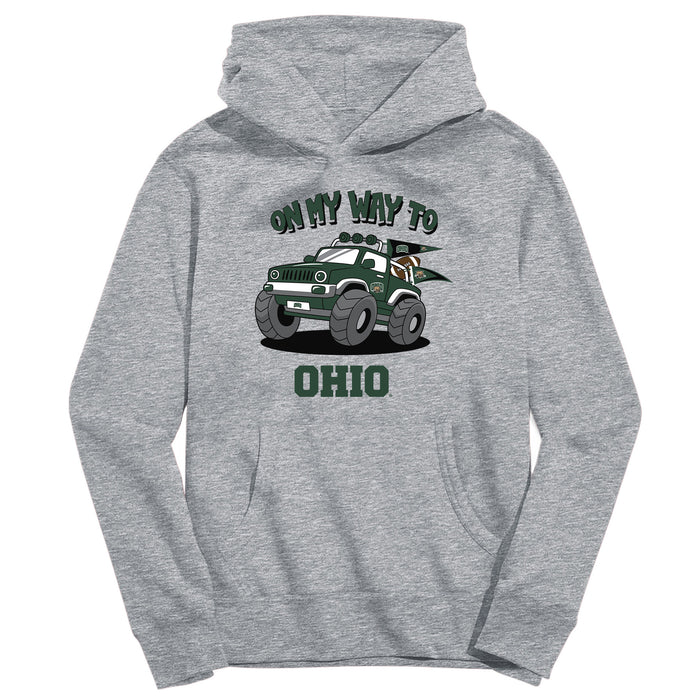 Ohio University Bobcats On My Way Monster Truck Heather Grey Cotton Youth Hoodie