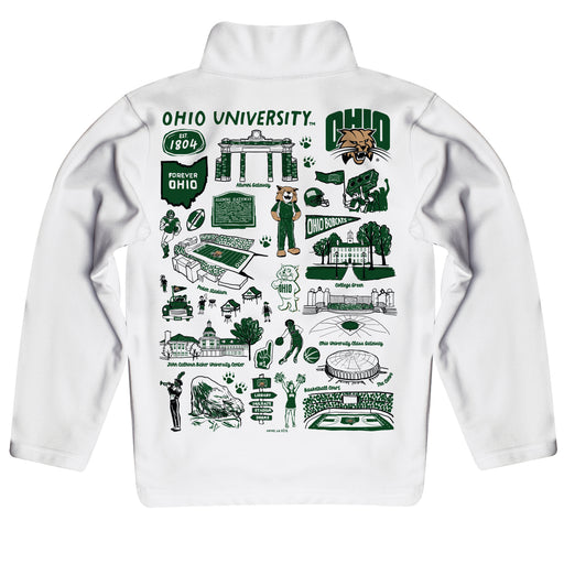 Ohio University Bobcats Hand Sketched Vive La Fete Impressions Artwork White Boys Quarter Zip Pullover V1 - Vive La Fête - Online Apparel Store