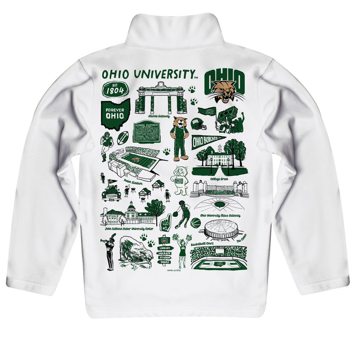Ohio University Bobcats Hand Sketched Vive La Fete Impressions Artwork White Boys Quarter Zip Pullover V1 - Vive La Fête - Online Apparel Store