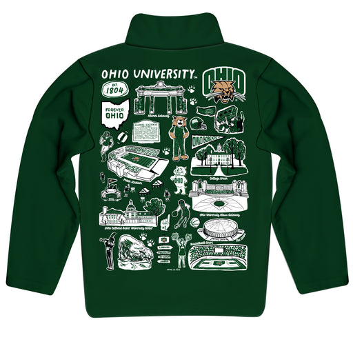 Ohio University Bobcats Hand Sketched Vive La Fete Impressions Artwork Green Boys Quarter Zip Pullover V1 - Vive La Fête - Online Apparel Store